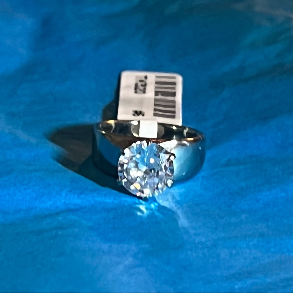 Wide Band Stainless Steel 35 Ct Simulated Diamond Ring Size 6